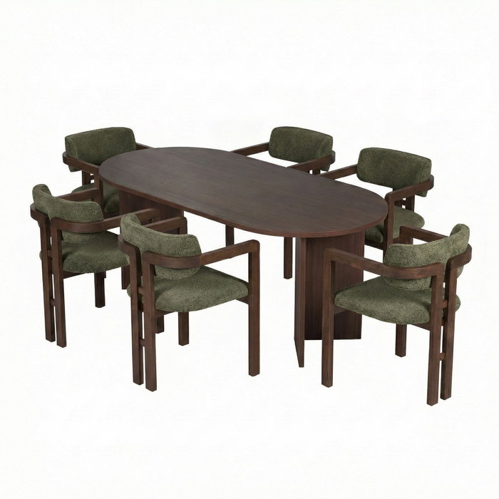 Nordure Meridia 6 - Juego de mesa y sillas de comedor de 7 piezas, Nogal Milano, Nogal Oscuro y Verde